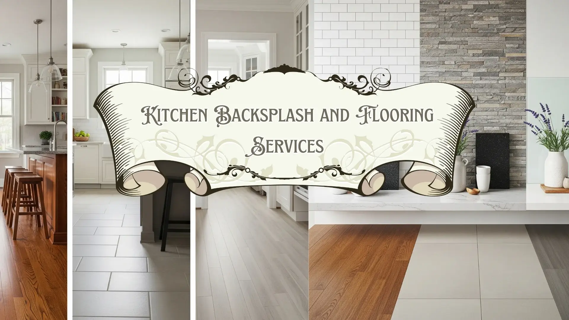 Kitchen Backsplash and Flooring banner and info text.