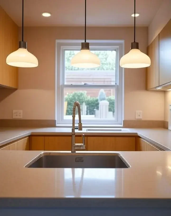 Kitchen Sink with Window with three lights