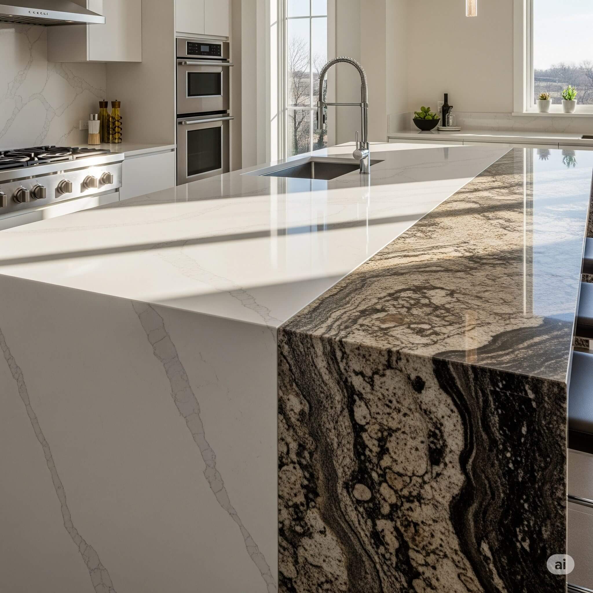 A modern Quartz and Granite Countertops design of kitchen