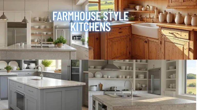 A Farmhouse Style Kitchens with info banner.