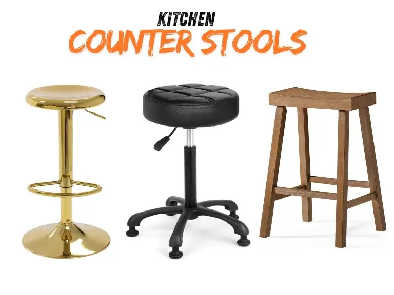 Three style of kitchen counter stools with text