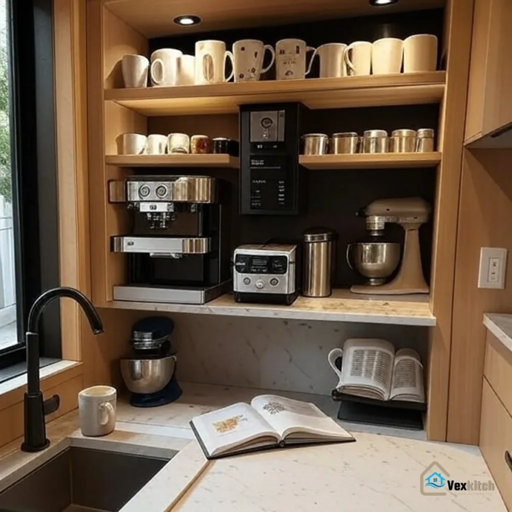 A design of Micro-Zoned Kitchen with Coffee and Baking Stations.