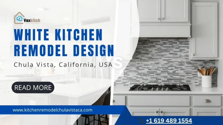 A White Kitchen Design banner with info.
