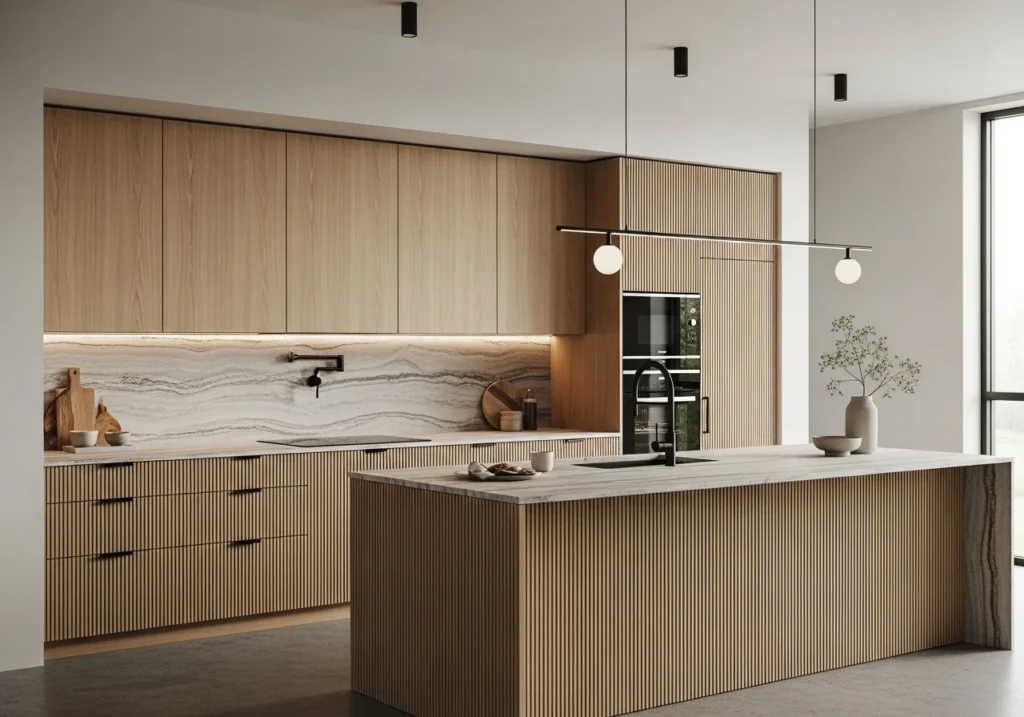 kitchen with oak cabinets and hidden appliances