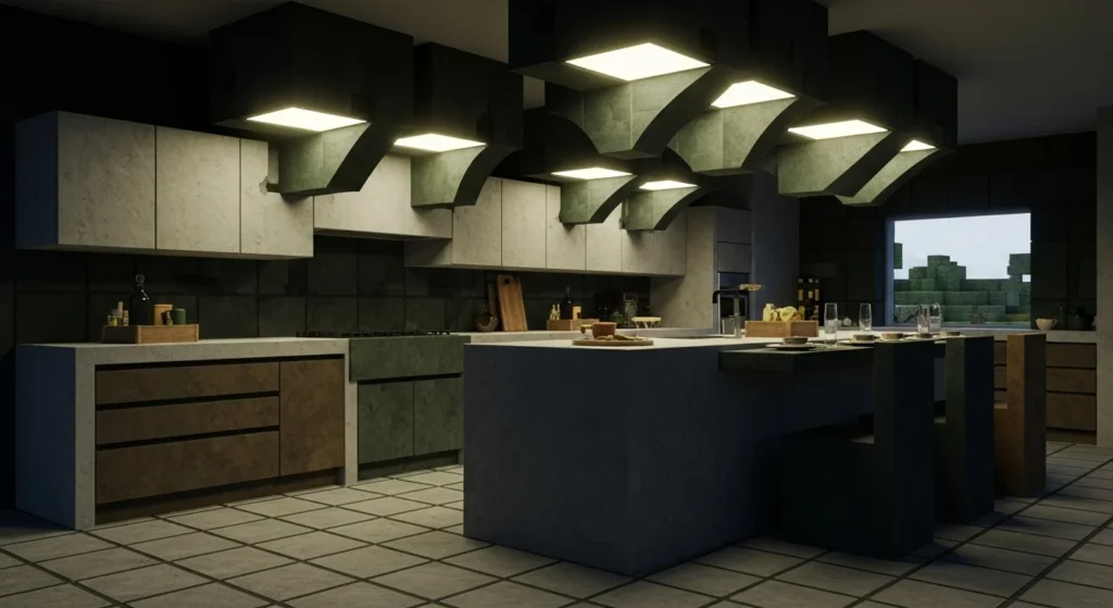 Color-blocked kitchen with digital game aesthetic