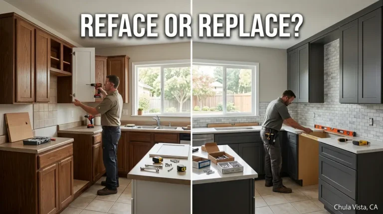 Cabinet refacing versus cabinet replacement comparison in a kitchen remodel