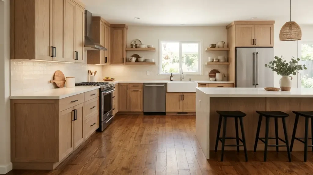 kitchen cabinets with wood floors