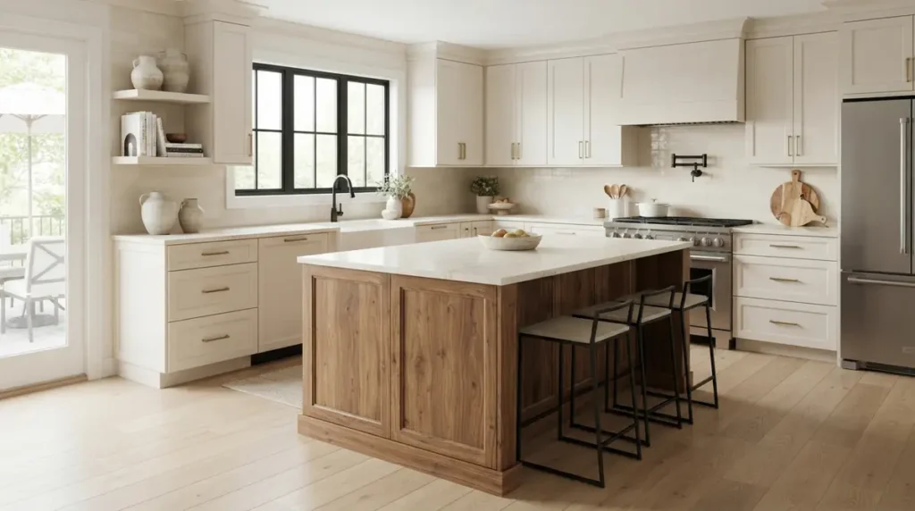 kitchen with white cabinets and