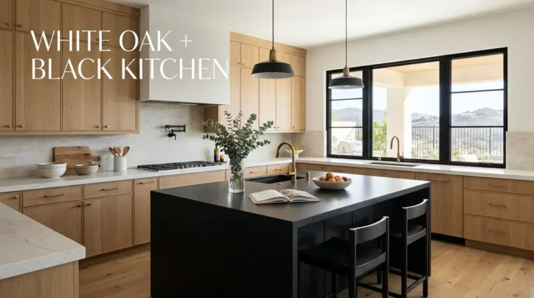 white oak and black kitchen