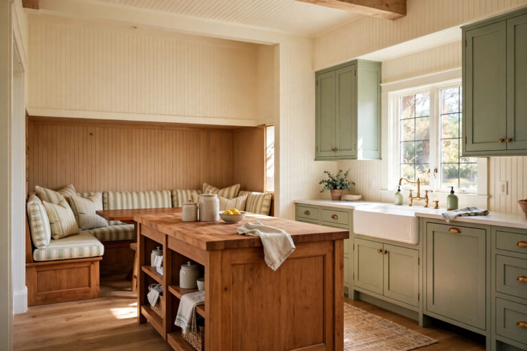 Cozy cottage kitchen with beadboard walls, apron sink and warm wood accents in a Chula Vista home